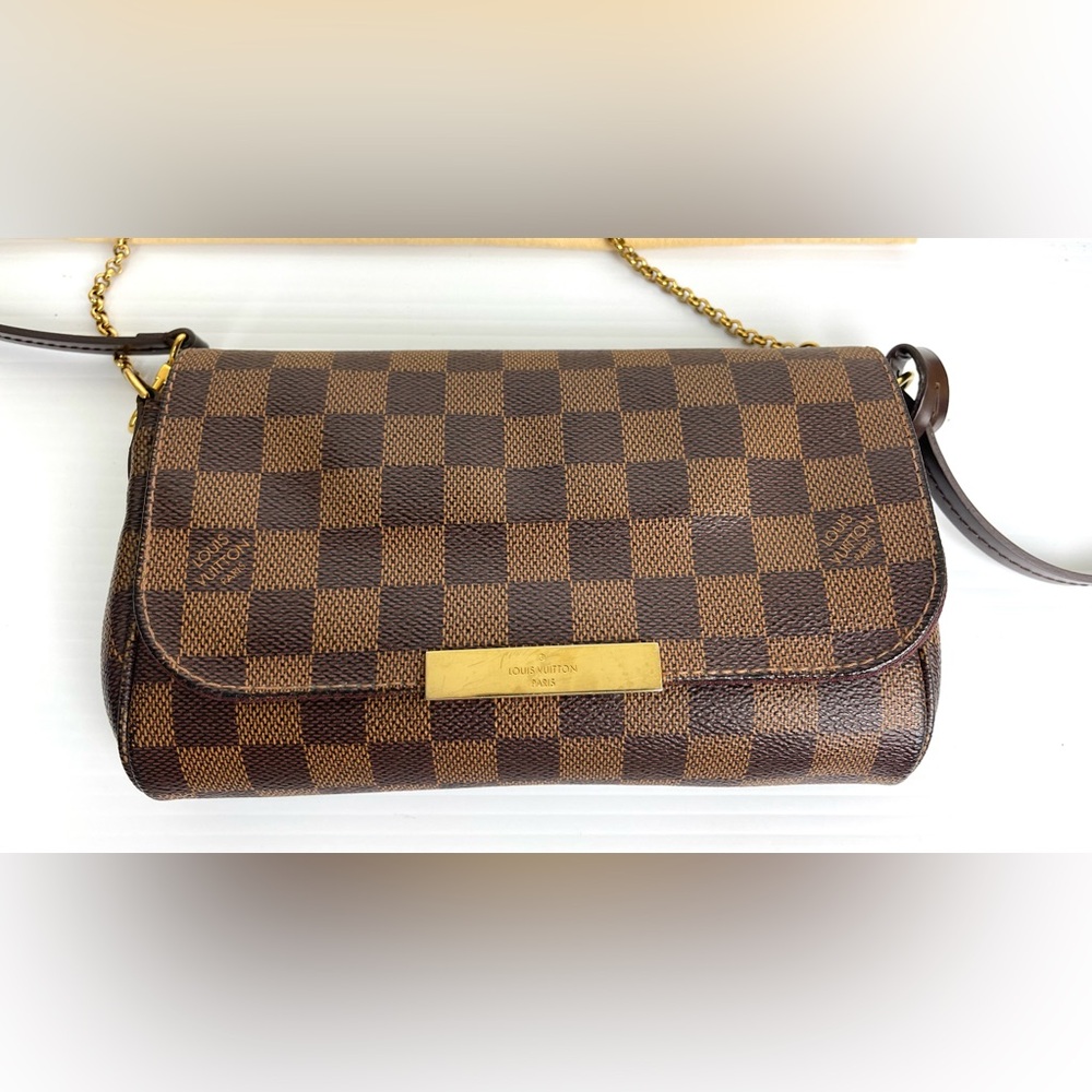 Authentic Louis Vuitton Favorite PM Damier Ebene Crossbody Clutch Purse Handbag - Picture 4 of 16